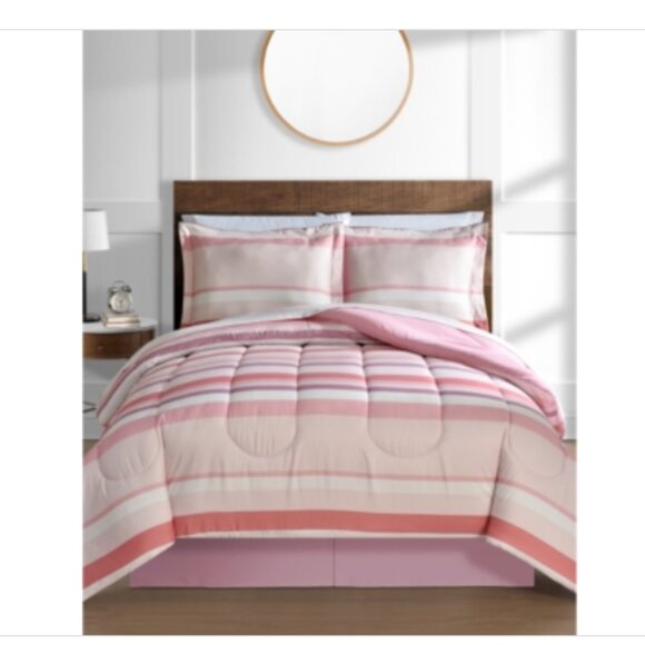 Austin Stripe/Solid Reversible 8 Pc. Comforter Set, Blus - Picture 1 of 1